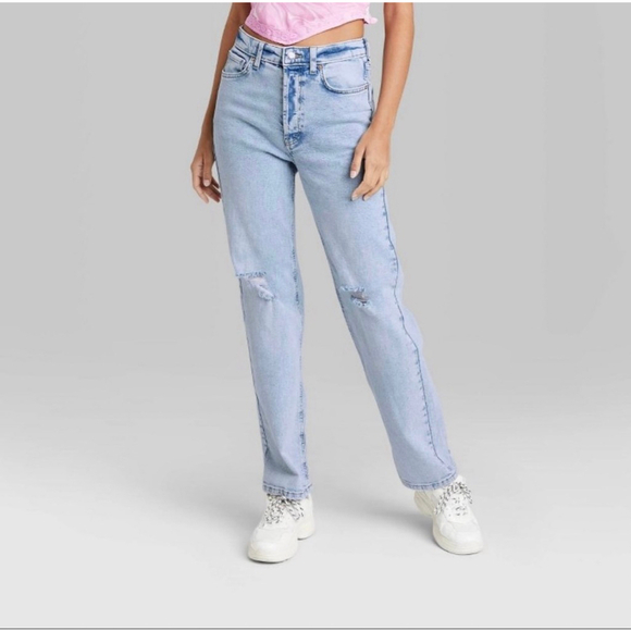 Wild Fable Denim - Women's Wild Fable Highest Rise 90s Straight Leg Light Blue Distressed Jeans